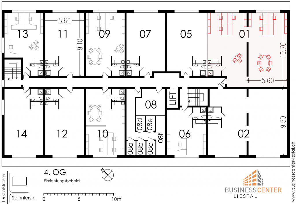 Grundriss Plan Büro und Atelier zu mieten in Liestal an der Spinnlerstrasse 2